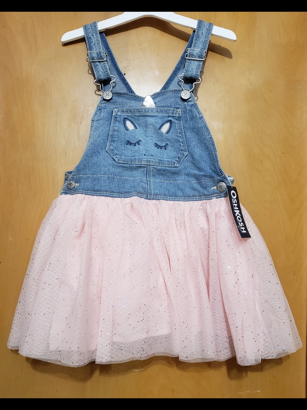 OshKosh B'gosh Denim Overall Dress with Pink Tulle Skirt